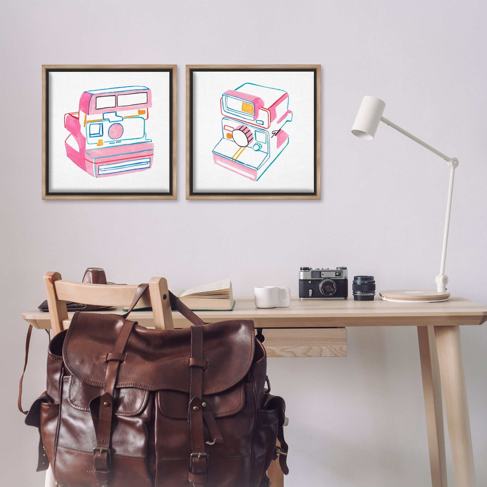 Stupell Industries Hand Drawn Vintage Camera Entertainment Painting Brown Floater Framed Canvas Art Print Wall Art, 18 x 18, Set of 2