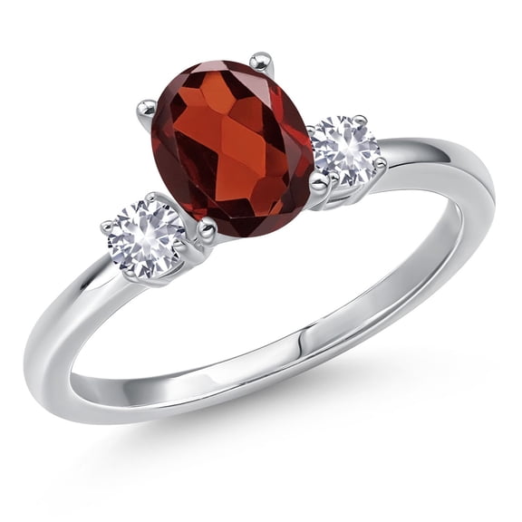 Gem Stone King 14K White Gold Red Garnet and White Created Sapphire Engagement Ring for Women | 1.76 Cttw | Oval 8X6MM | Gemstone January Birthstone | Size 5
