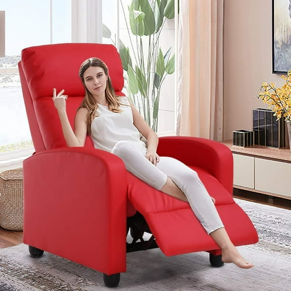 Recliner Chair Padded Seat Pu Leather Reclining Chairs for Living Room Adjustable Single Sofa with Footrest Home Theater Seating Modern Lazy Boy Recliner Sofa Reading Chair, Red
