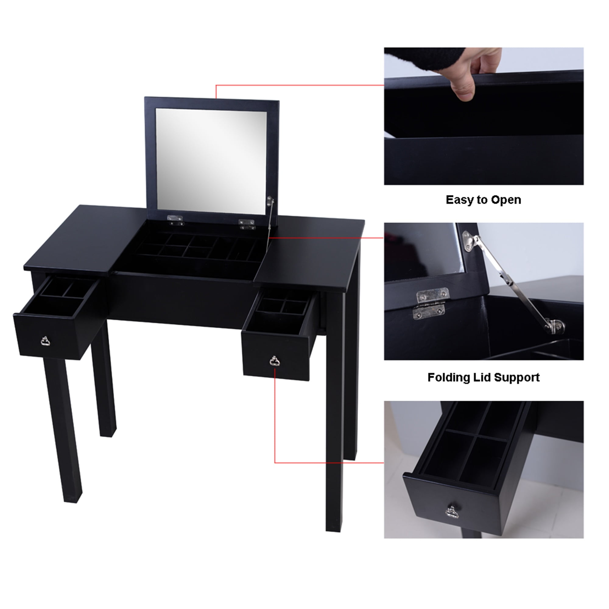 Resenkos Makeup Vanity with Flip-top Dressing Mirror, Small Computer Desk Home Office Desk for Writing Study Bedroom, Black