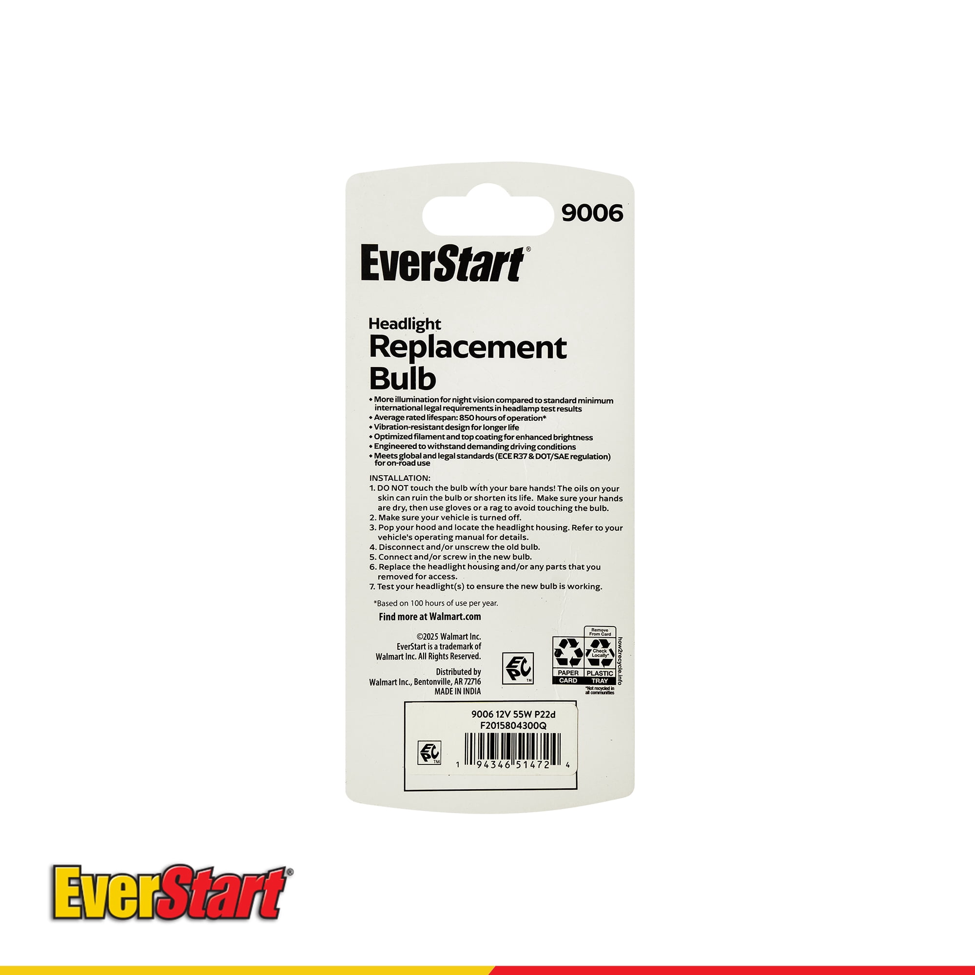 EverStart 9006 Halogen Headlight Bulb, 1 Pack