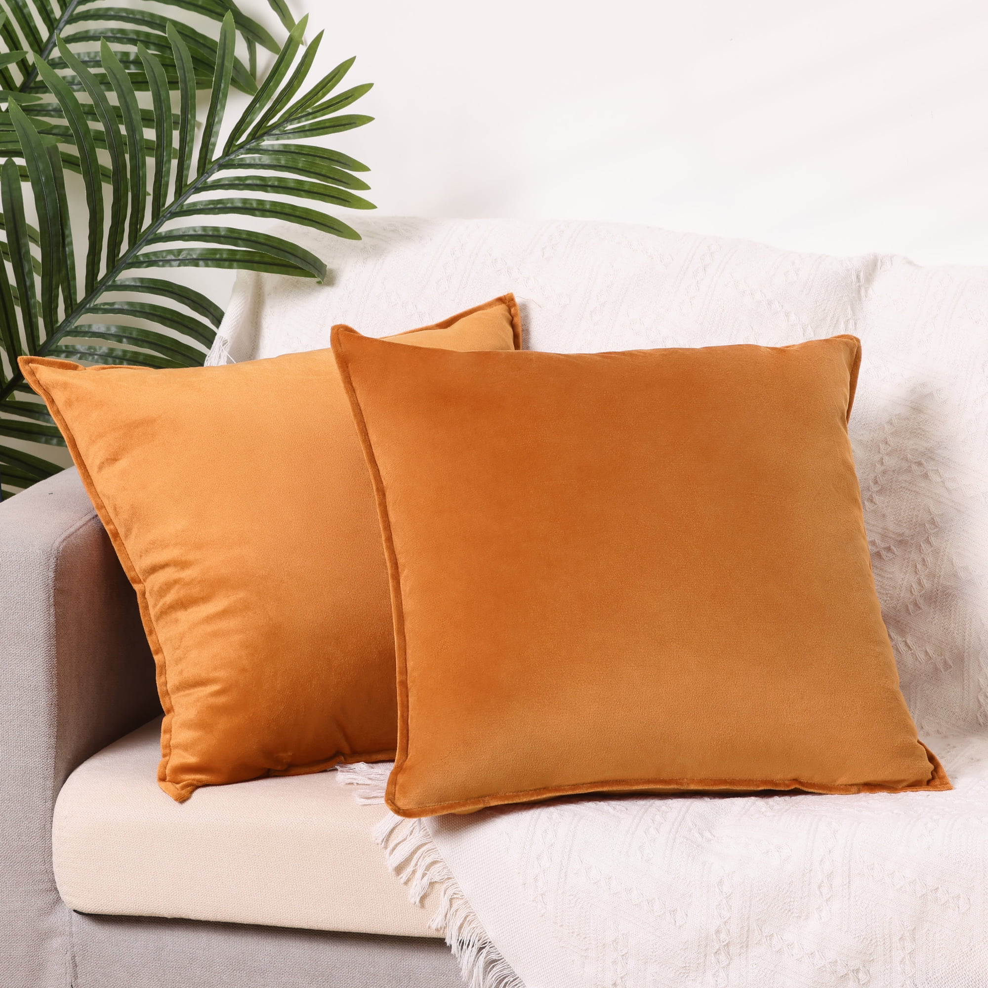 Unique Bargains Velvet Solid Throw Pillow Covers Decorative Cushion Covers (2 Count) Orange 20" x 20"