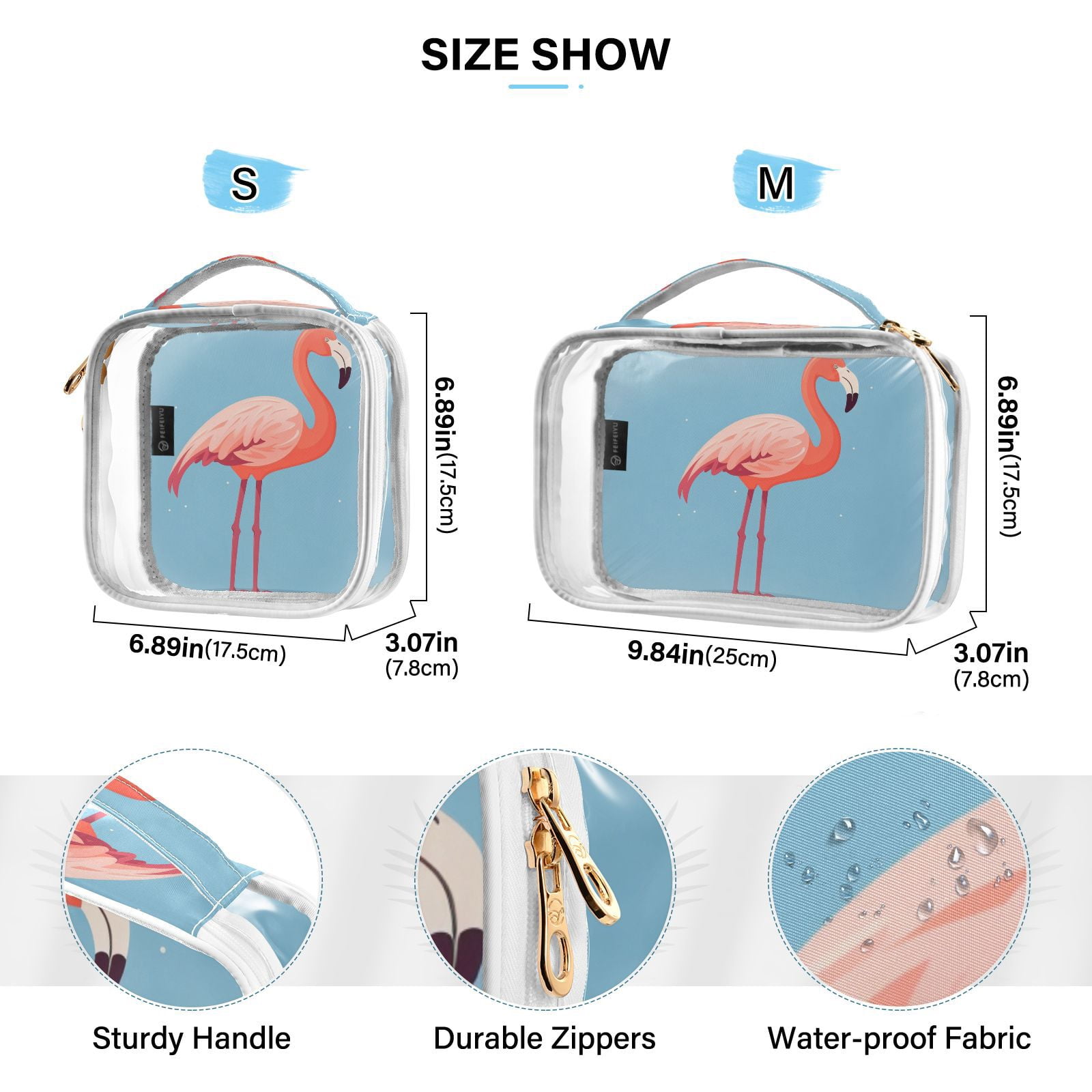 Clear Makeup Bags with Handle Large Opening 2 Pack Set Toiletry Bag Quart Size Bag, for Women Man Traveling Travel Essentials, Toiletries and Other. Flamingo Standing