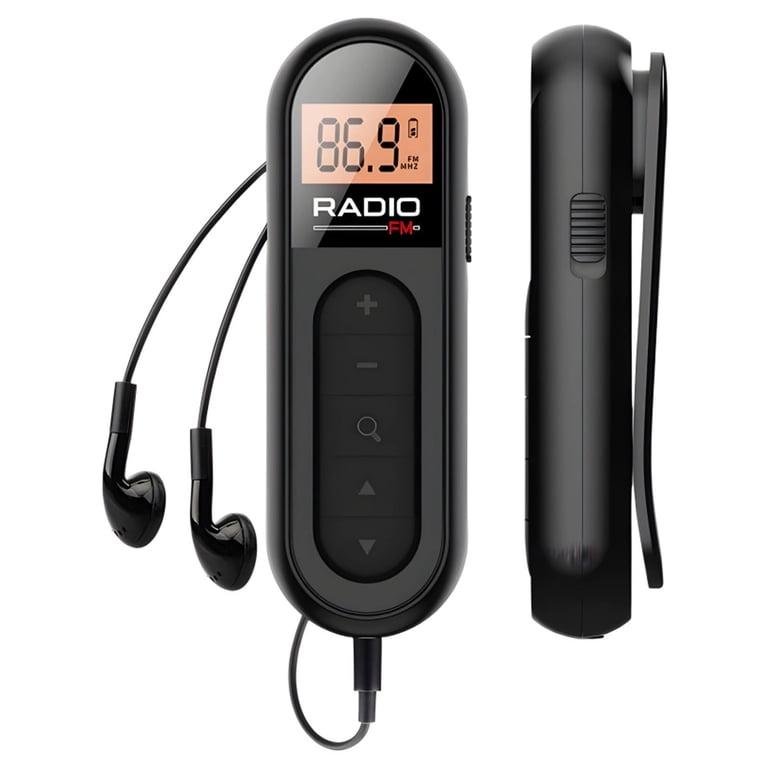 joggers radio with belt c lip Portable FM Radio, Rechargeable Pocket Transistor Radio, LCD Digital Tuning Backlight, Stereo Sound, Clip for Jogging,Walking (Black) 【Excellent Reception FM Radio】FM TRK Tactical Radio Klip -