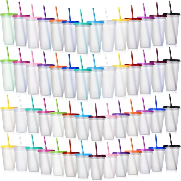 Vaso de plástico Hsei transparente con pajita y tapa 24 oz 16 oz (paquete de 56)