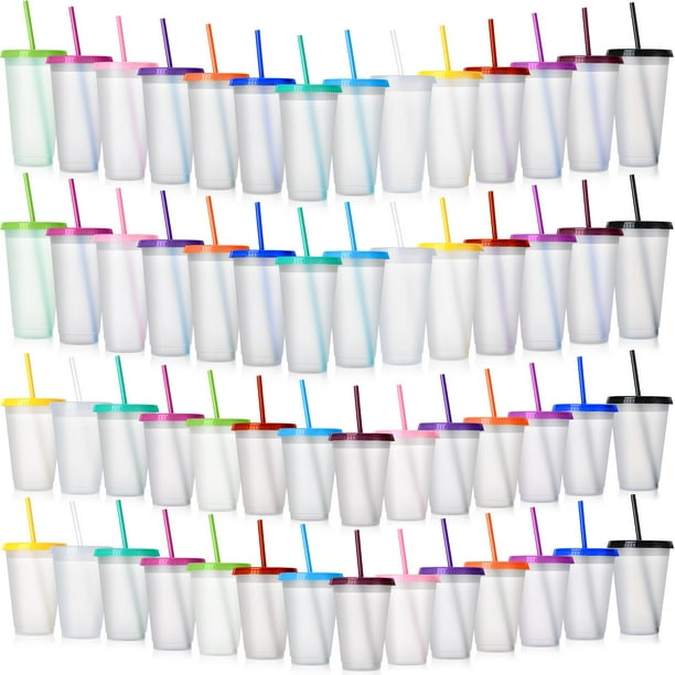 Vaso de plástico Hsei transparente con pajita y tapa 24 oz 16 oz (paquete de 56)