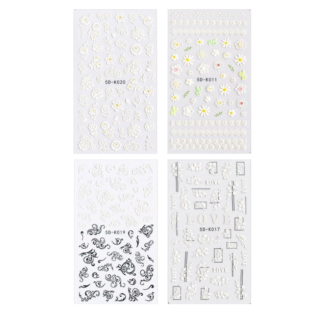 Pegatinas 5D para decoración de uñas, diseño exquisito y hueco, autoadhesivas, 4 unidades