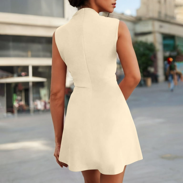 Women Elegant Satin Sleeveless Mini Dress Draped Collar Smooth Loose Comfy  Trendy Casual Work Office A Line Dresses - Walmart.com