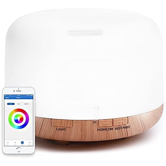 Smart Wi-Fi Essential Oil Diffuser, App and Voice Control Compatible with Alexa, 500ml Aromatherapy Humidifier, Valentine's Gift for Relaxing Atmosphere in Home Office Bedroom (Light Brown)