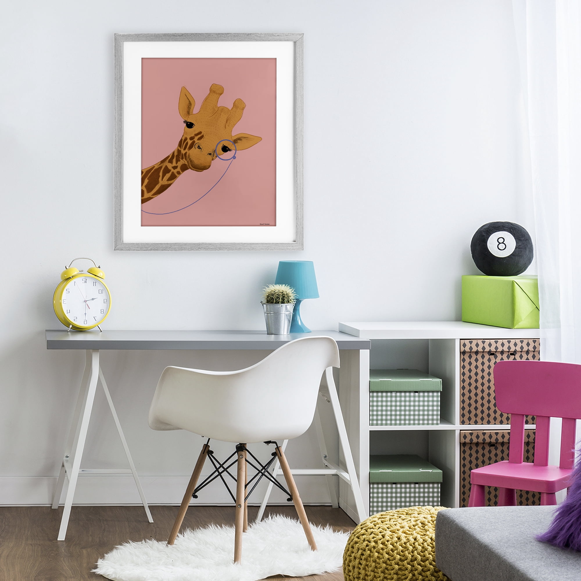 Stupell Industries Playful Giraffe with Monocle Gray Framed Print Under Glass, design by Rachel Nieman