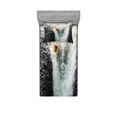 thumbnail image 2 of Ambesonne Colorful Fitted Sheet & Pillow Sham Set, Cliffs Waterfall Canoe, Queen, Multicolor, 2 of 3