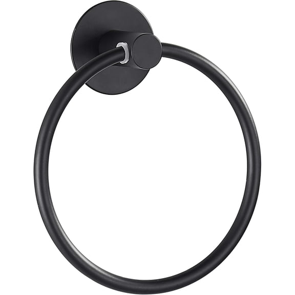 Matte Black Finish Towel Ring, Modern Style Adhesive Mount for Bathroom Kitchen Stainless Steel Rustproof No Drilling Wall Mount