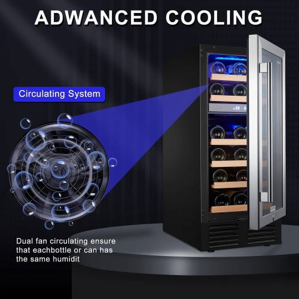 RIGO 15 Dual Zone Inch Wine Cooler Refrigerators 28 Bottle Fast Cooling Low Noise Wine Fridge with Professional Compressor Stainless Steel, Digital Temperature Control Screen Built-in or Freestandin