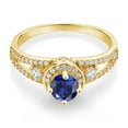 thumbnail image 2 of Gem Stone King 18K Yellow Gold Plated Silver Blue Created Sapphire Engagement Ring for Women (1.54 Cttw, Round 5MM, Gemstone September Birthstone, Size 7), 2 of 4