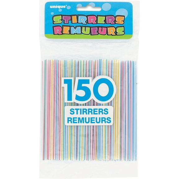 Striped Plastic Drink & Coffee Stirrers, Assorted Color, 150ct