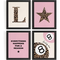 Aingg Preppy Pink Leopard Cheetah Room Decor Y2K Cheetah Posters for College Dorm Wall Art Prints 4Pcs,itial P Personalized Pink Lucky 8 Ball Poster for Teen Girls Bedroom Bathroom Unframed