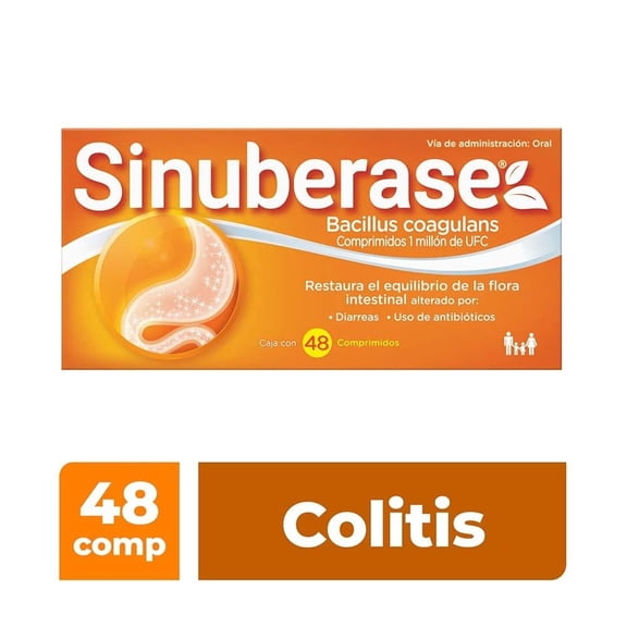 Probióticos Sinuberase Bacillus Coagulans 1 millón UFC 48 comprimidos. Alivia los Síntomas de la Colitis Desde la Raíz
