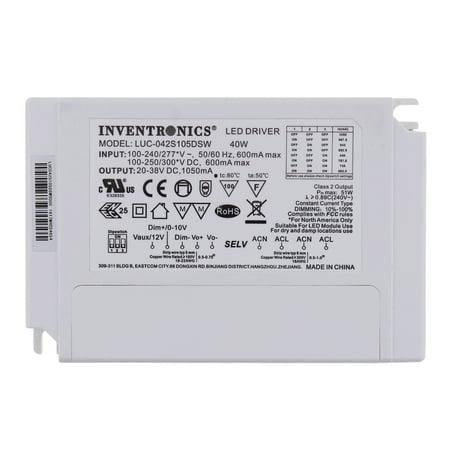 

Inventronics LUC-042S105DSW Electronic LED Driver 100-277V Input 20-38Vdc 1050mA 40W