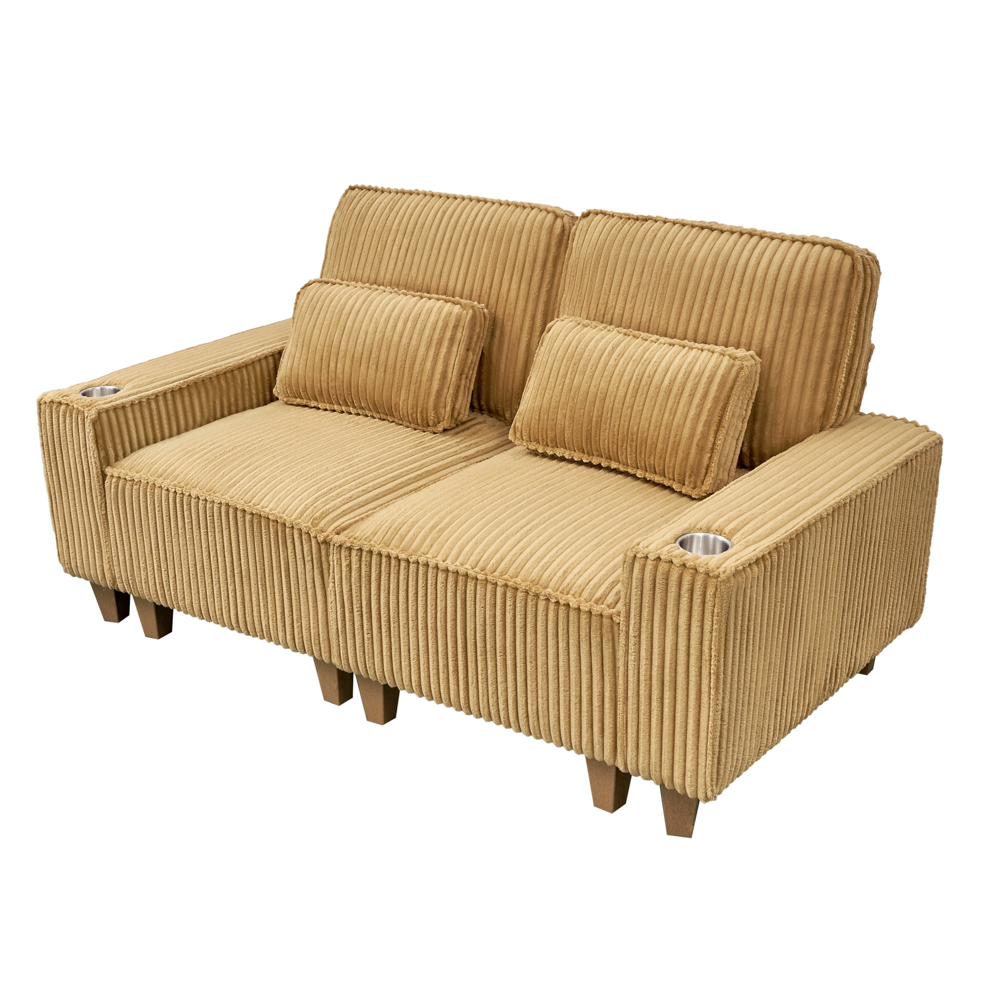 Aukfa 3 Piece Sofa Set - 71" Deep Seat Couch Loveseat Couch w/ Cup Holders&Pillows, Solid Wood Legs, Mustard