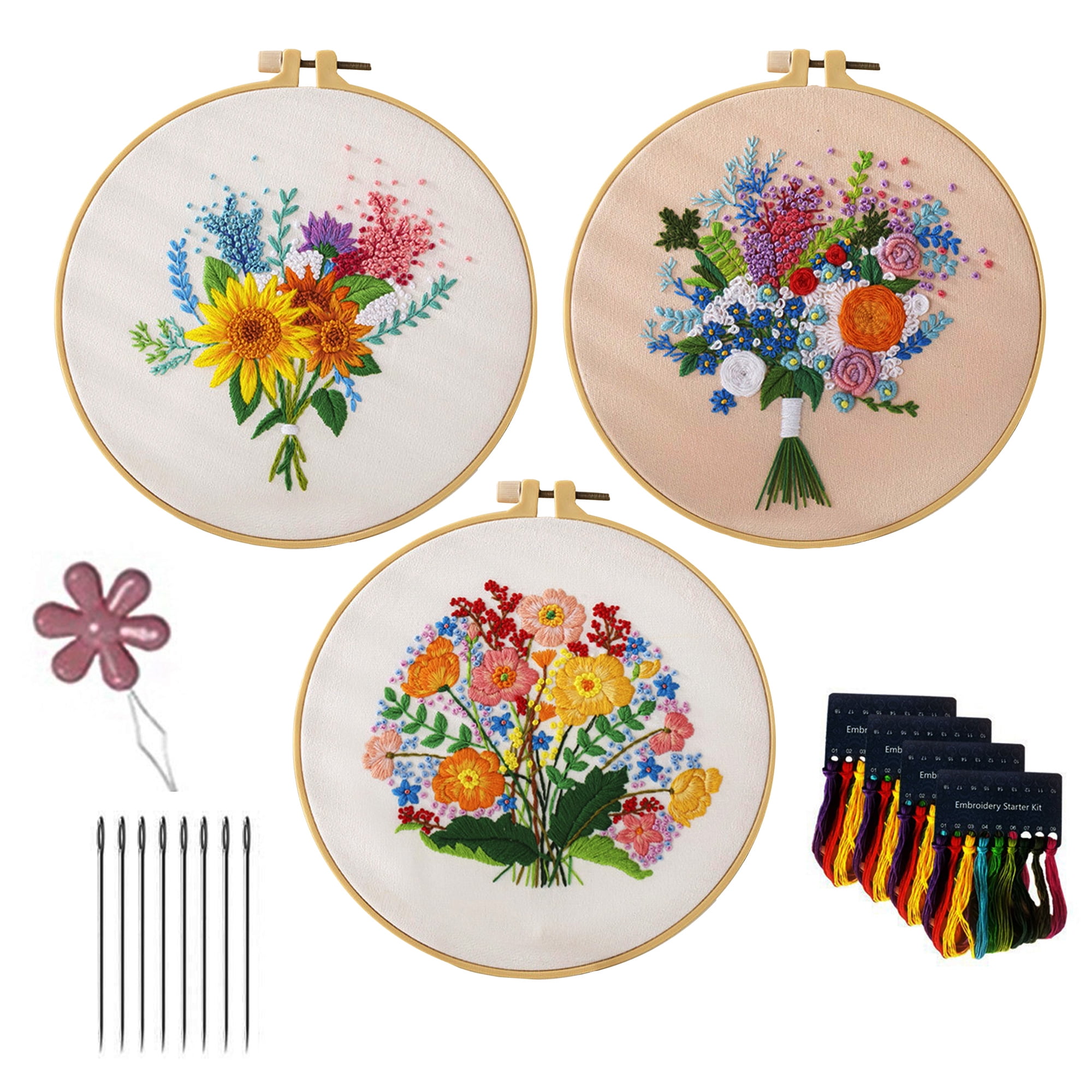 Blingpainting 3PC Handheld Flower Embroidery - Easy-to-Use, Portable,  Beautiful Designs, Embroidery Kit for Art Craft Handy Sewing, Perfect for  DIY Beginners 
