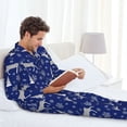 thumbnail image 2 of Mens Pajamas Set - Winter Moose Deer Snowflakes Blue Comfy Long Sleeve Button Up Pajama Sets for Men 2 Piece, Soft Sleepwear Nightwear Pjs Lounge Sets for Men with Pockets, 2 of 5