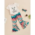 thumbnail image 3 of Bagilaanoe 3pcs Little Girl Long Pants Set Letter Print Short Sleeve T-Shirts Tops + Flare Trousers + Headband 4T 5T 6T 7T 8T 9T Kids Casual Outfits, 3 of 9