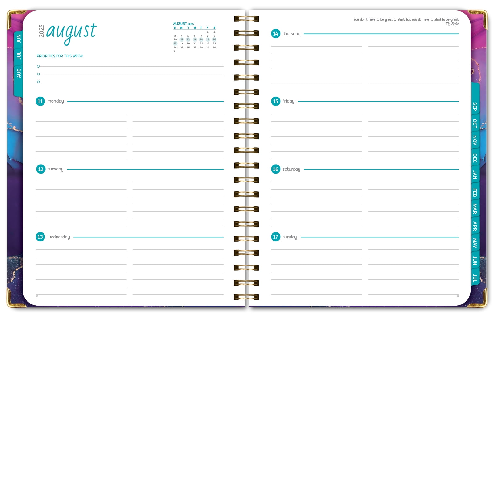 Academic Year 2025-2026 Planner, June 2025 - July 2026, 8.5"x11" Daily Weekly Monthly Planner Yearly Agenda, Hardcover, Bookmark, Pocket Folder and Sticky Note Set (Pink Purple Marble)