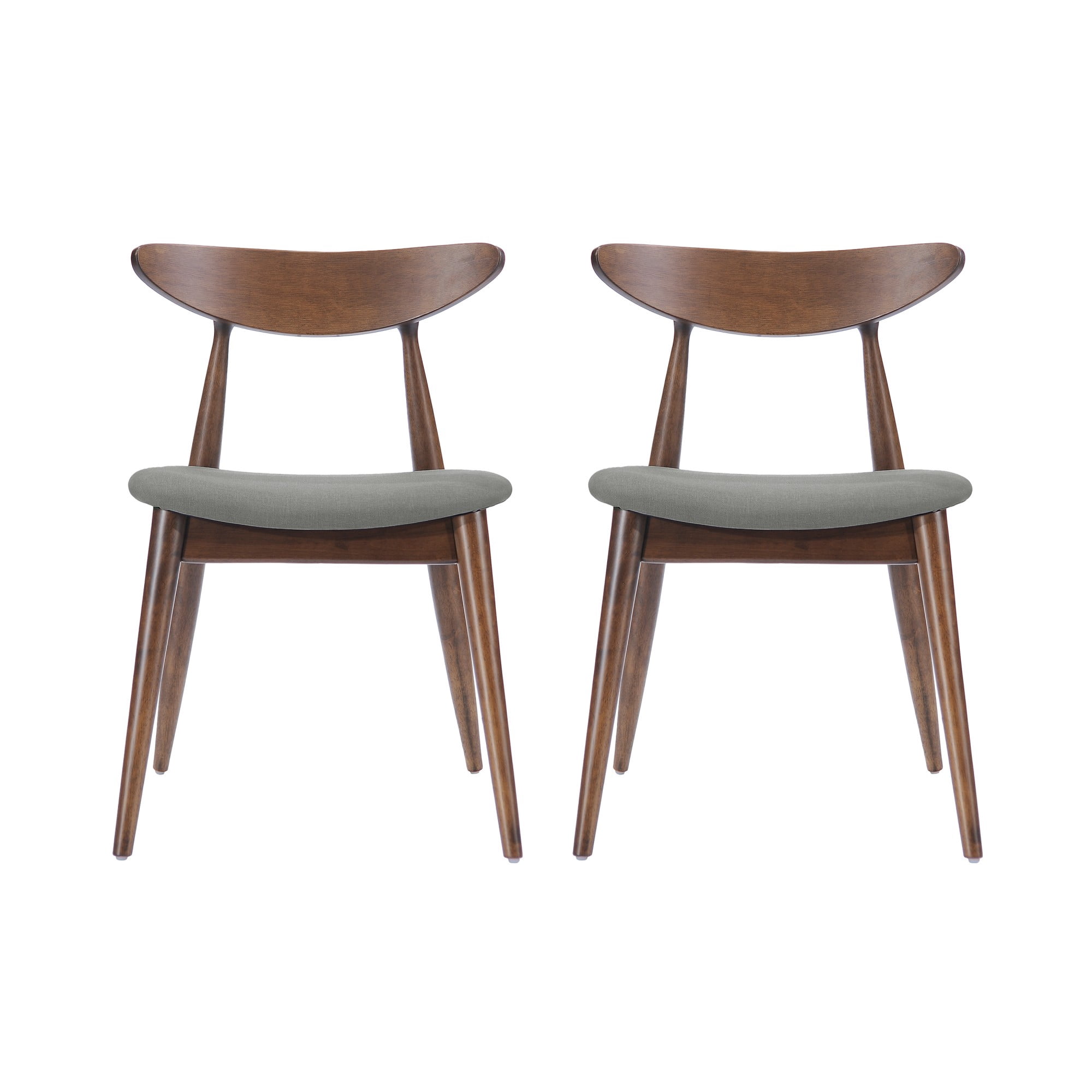 Aukfa Dining Chairs Set of 2, Mid Century Wood Side Chairs with Curved Backrest and Upholstered Seat, Dining Room Chairs for Kitchen, Living Room, Walnut