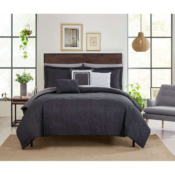 Mainstays Grey 10 Piece Bed in a Bag Comforter Set With Sheets, Queen -  Walmart.com