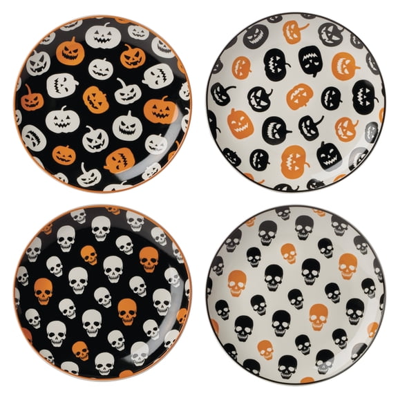 Oneida Vintro Halloween Multicolor Microwave-Safe Round 8” Porcelain Accent Plate (6 Count)