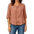 thumbnail image 6 of Qulqfy Floral Print Blouses for Women 3/4 Length Sleeve Casual Crew Neck Cotton Linen Button Down Spring Orange Summer Tops for Women 2026 XXXL, 6 of 7