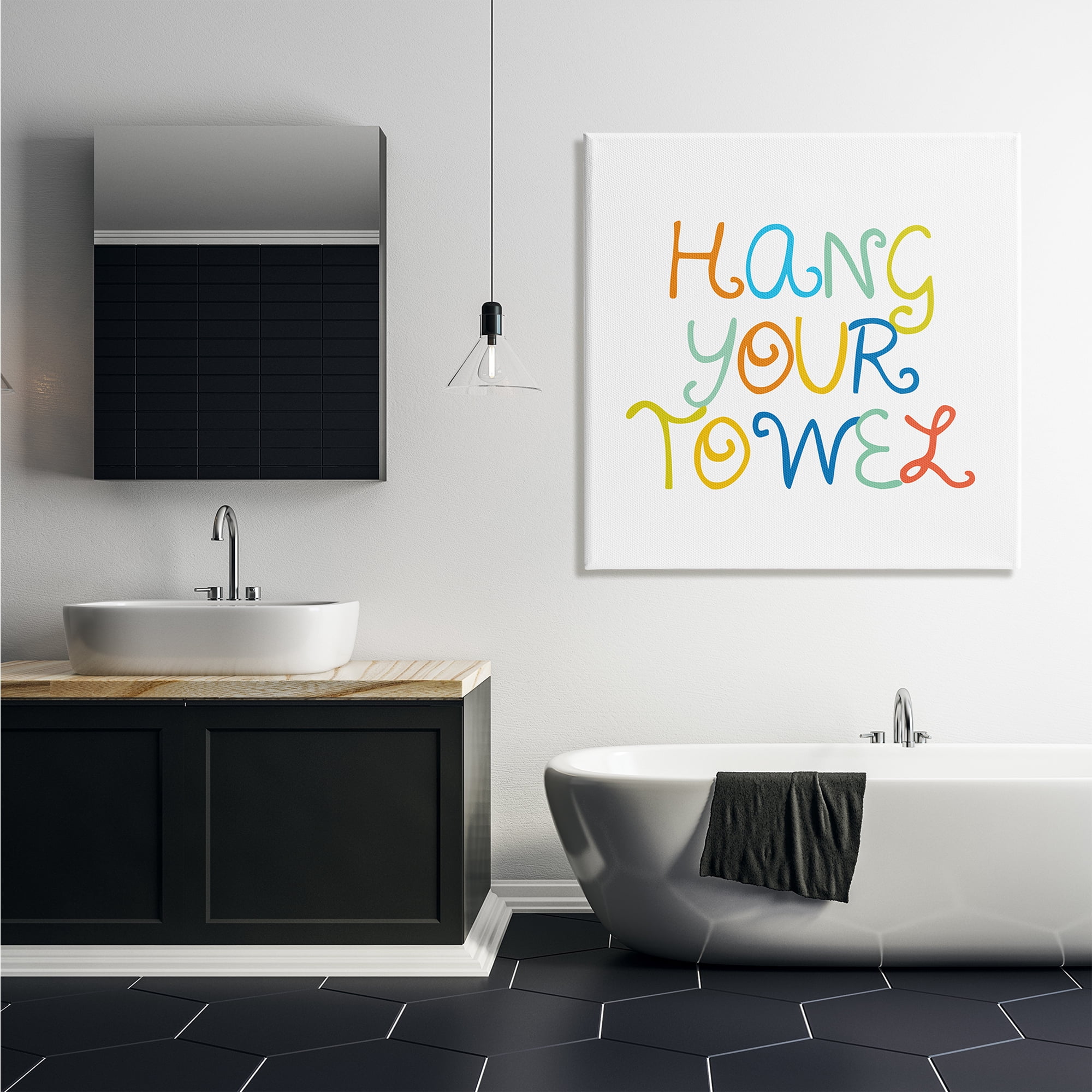 Stupell Industries Playful Children's Bathroom Rules Hang Your Towel Phrase Typography Painting Gallery Wrapped Canvas Print Wall Art, 36 x 36