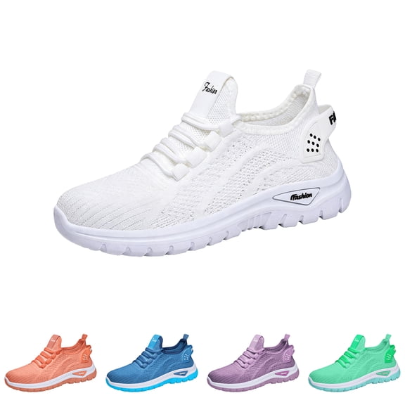 IEMIEMIEM Women's Flying Woven Sneakers 2026 Athletic Walking Shoes Comfortable Breathable Running Workout Wide Toe Box Non Slip Work Air-Cushion Arch Support Tennis Shoes White 8 Wide