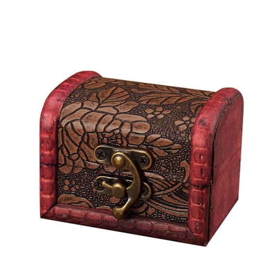 Mini Vintage Treasure Chest Box - Ornate Wooden Decorative Chest with Hasp Latch in Red & Gold Tones for Jewelry, Gifts, DIY Crafts, Aquarium Decor & Home Accents
