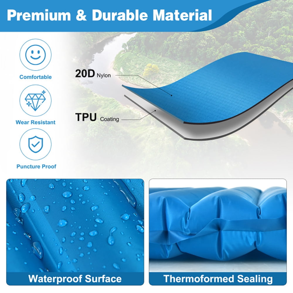 Resenkos 3 Inch Thick Inflatable Waterproof Camping Sleeping Pad-Blue, Camping Mattress, Portable Roll Up Bed, Inflatable Outdoor Mat for Rooftop Tent Car Truck Van, 4 Season