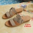 thumbnail image 6 of Samdudou Womens Casual Shoes Open Toe Flat Slide Sandals Triple Asymmetrical Thin Straps Single Metallic Square Buckle Detail Slip On Everyday Walking Footwear, 6 of 9