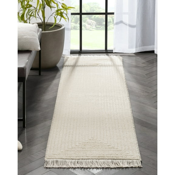 Well Woven Manette Ivory Squares Geometric Runner Rug 2x7 (2'3" x 7'3")