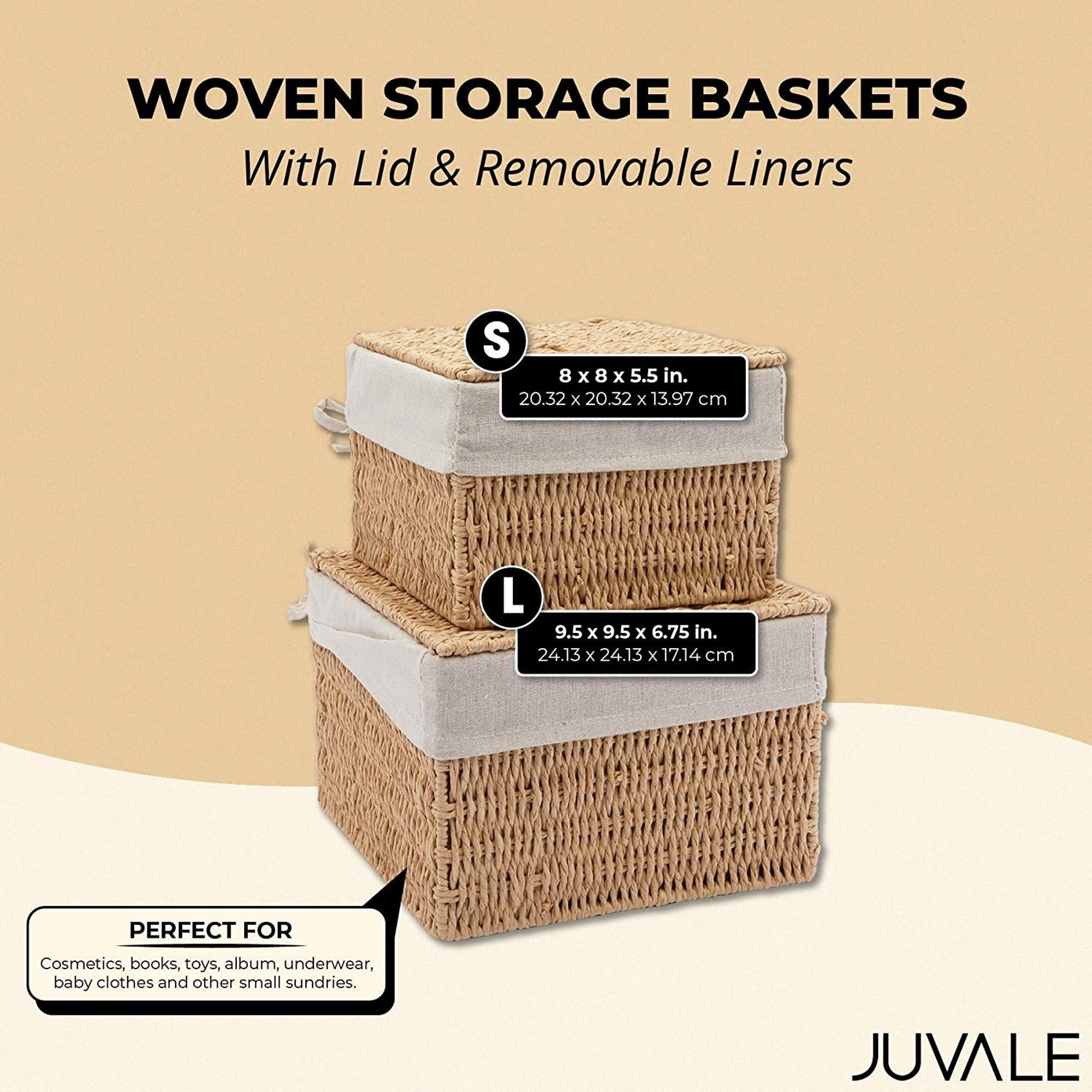 Juvale 2-Pack Storage Basket with Lids - Wicker Shelf Baskets for Bathroom  Organization, Kitchen Counter, and Home Décor (2 Sizes)