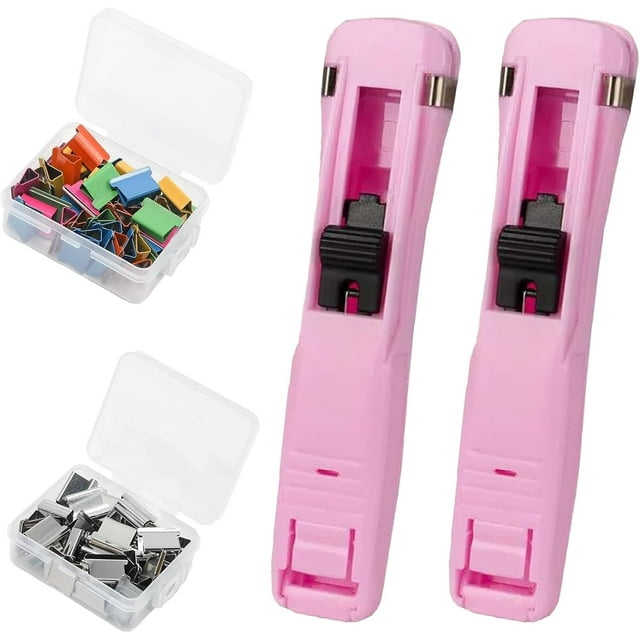Agrafeuse Portable à Clips, Inclut 100 Clips Réutilisables, Distributeur de Palourdes en Papier à Main Grande Taille, Mini Agrafeuse à Pince pour Bureau Maison École Bureau (Rouge*2)