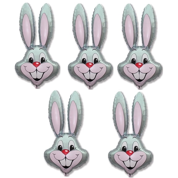 5 Count 37" GRAY GREY Rabbit Bunny Head Shaped Easter Basket Gift Stuffing Foil Mylar Balloon