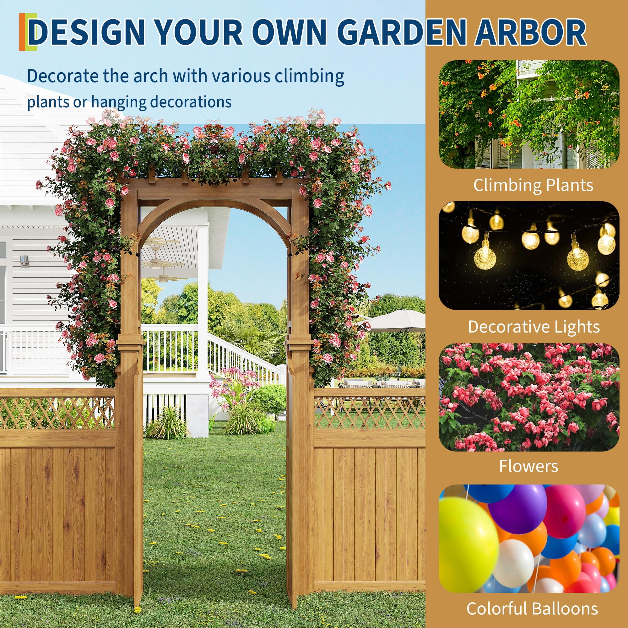Studyset Outdoor Wooden Arch Trellis,Wood Garden Arbor with Gate,Garden  Trellis for Climbing Plants Outdoor,Wood Arbor Arch Backdrop Stand for ...