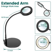 KIRKAS Magnifying Glass with Light and Stand, 3 Color Modes Stepless Dimmable LED Lighted Desk Lamp, Hands Free Flexible Gooseneck Magnifier with Light for Craft Hobby Painting Sewing Close Work