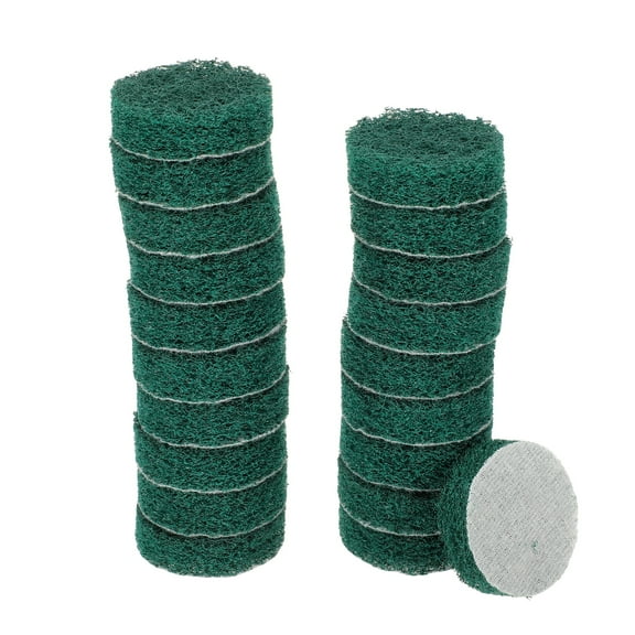 Uxcell 20pcs Scrubber Scouring Pads 180 Grits 2" Drill Power Brush Hoop and Loop Surface Conditioning Disc, Green
