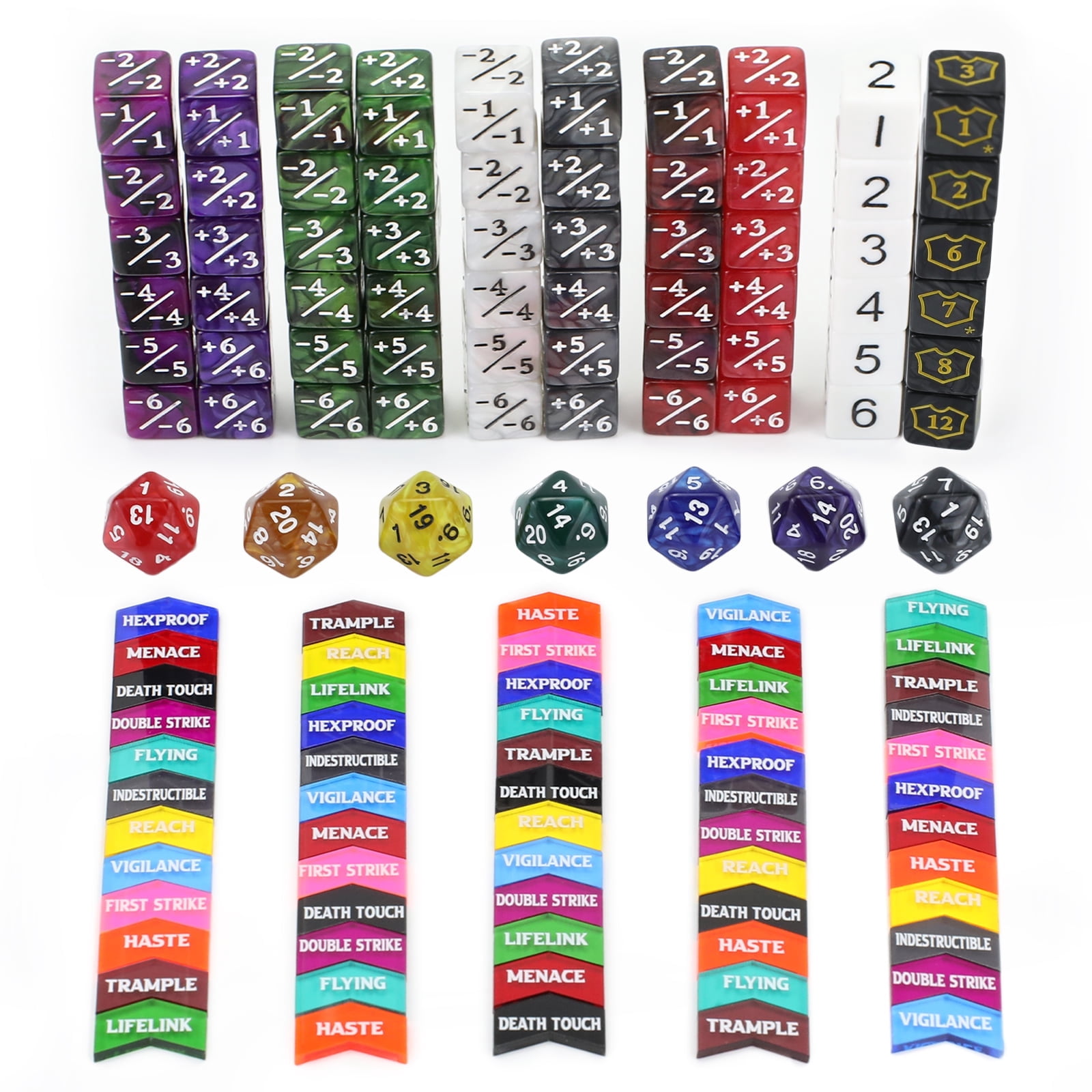130PCS MTG Keyword Counters Tokens & MTG Life Counter Dice Set for Magic The Gathering, MTG CCG Card Gaming Accessories