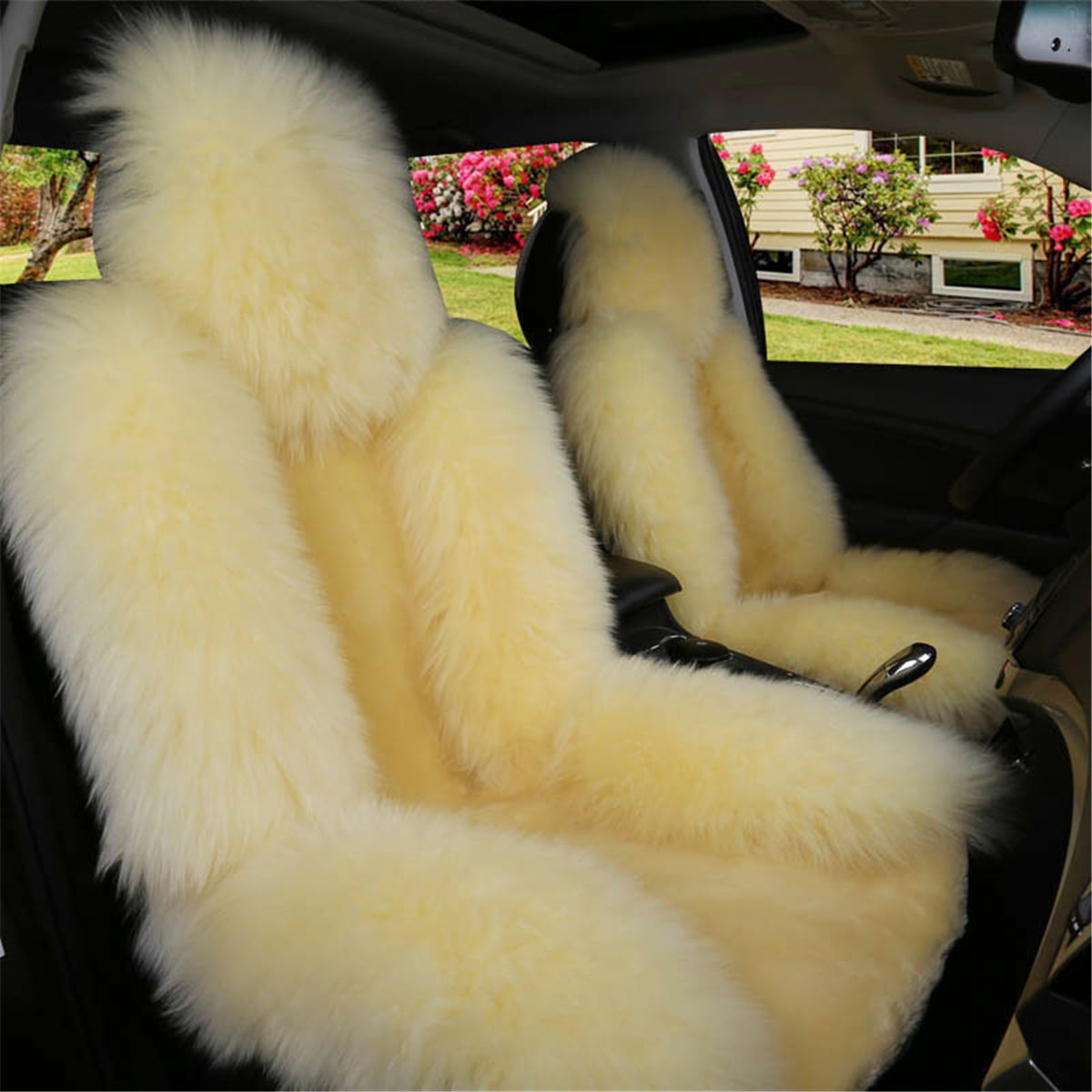 Car Front Seat Cover Wool Warm Winter Sheepskin Fur Front Cushion Cover For 5 Seats Car, 1Pcs
