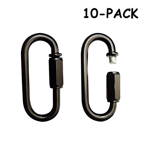 CUFEAL 10- Pack Heavy Duty D Shape Chain Locking M4 4MM Chain Quick Link Connector (Black)