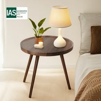 MEHOOM Wood Round Side Table, 16" Farmhouse Brown Small End Table, for Small Space Living Room Bedroom