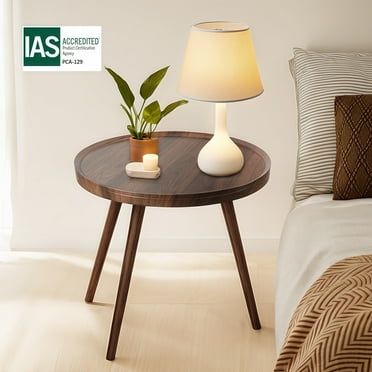 MEHOOM Wood Round Side Table, 16" Farmhouse Brown Small End Table, for Small Space Living Room Bedroom