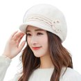 thumbnail image 2 of Naierhg Beanie Short Brim Flower Decor Ear Protection Women Hat Winter Thickened Faux Rabbit Fur Knitting Beret Hat Fashion AccessoriesBeige, 2 of 8