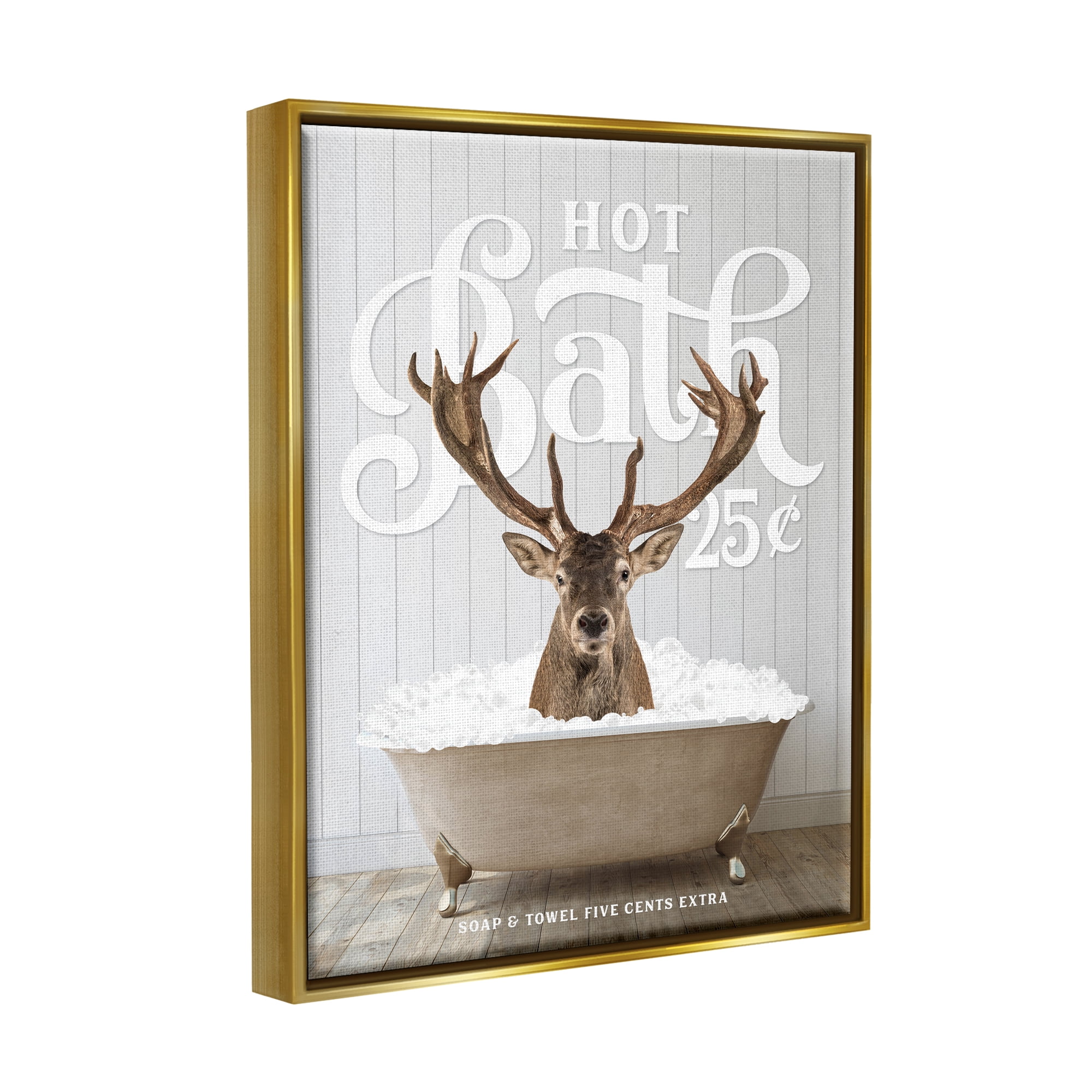 Stupell Industries Vintage Bathroom Deer Animals & Insects Painting Gold Floater Framed Art Print Wall Art, 25 x 31